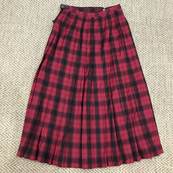 Laura Ashley Vintage 80s Classic Tartan Plaid Pleated Midi Full Skirt Sz 8 - Picture 10 of 10